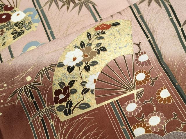 平和屋着物●訪問着 松竹梅扇面花文 暈し染め 金彩 正絹 逸品 CABI2987yc