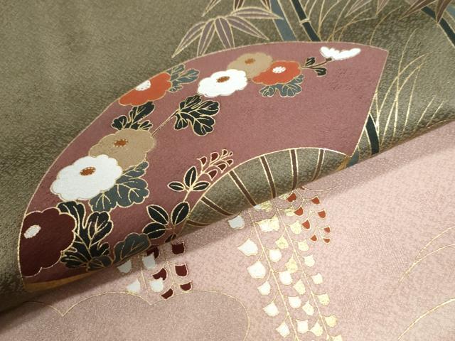 平和屋着物●訪問着 松竹梅扇面花文 暈し染め 金彩 正絹 逸品 CABI2987yc