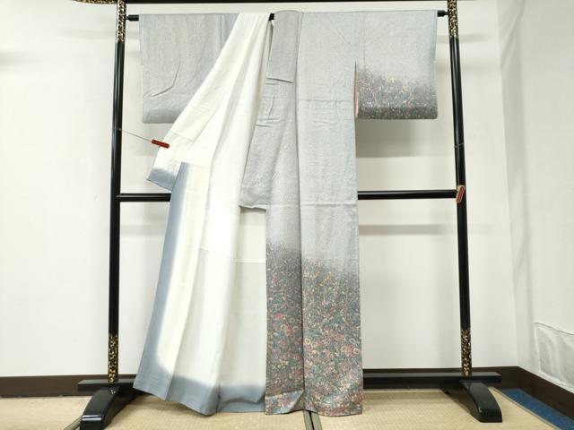 平和屋着物●訪問着 杢目絞り 草花文 暈し染め 正絹 逸品 CABI2990yc