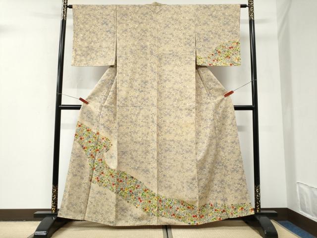 平和屋着物○訪問着 型染め 流水草花文 正絹 逸品 未使用 CABI2991yc