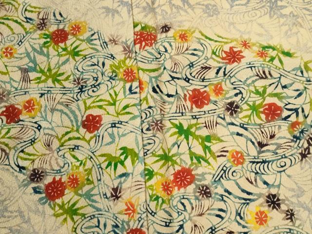 平和屋着物●訪問着 型染め 流水草花文 正絹 逸品 未使用 CABI2991yc