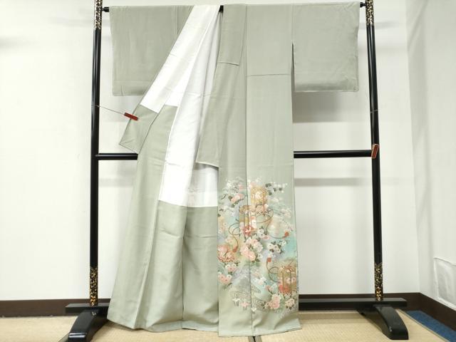 平和屋着物●豪華色留袖 駒刺繍 流水貝桶草花文 暈し染め 金彩 正絹 逸品 CABI2995yc