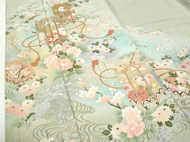 平和屋着物●豪華色留袖 駒刺繍 流水貝桶草花文 暈し染め 金彩 正絹 逸品 CABI2995yc