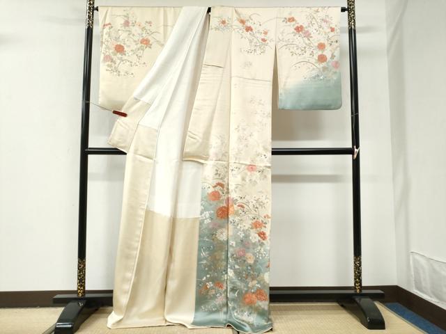 平和屋着物●訪問着 駒刺繍 牡丹花文 暈し染め 金銀彩 ロング丈 正絹 逸品 CABI2996yc