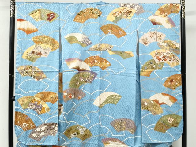 平和屋着物●十日町老舗ブランド 吉澤友禅 吾妻徳穂 振袖 駒刺繍 地紙重ね風景花文 金彩 正絹 逸品 未使用 CABI2998yc