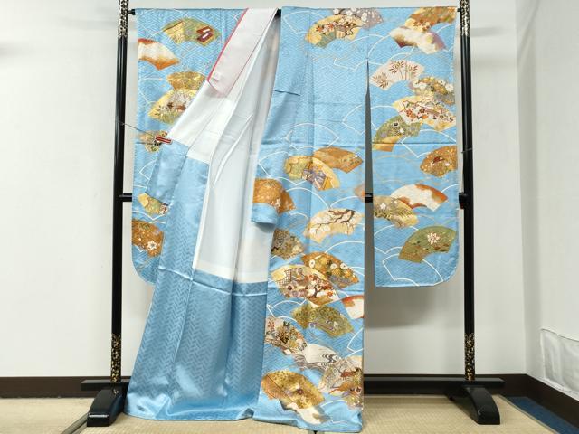 平和屋着物●十日町老舗ブランド 吉澤友禅 吾妻徳穂 振袖 駒刺繍 地紙重ね風景花文 金彩 正絹 逸品 未使用 CABI2998yc