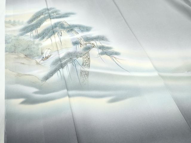 平和屋着物●訪問着 作家物 手描き 浜松人物舟文 暈し染め 正絹 逸品 未使用 CABI3000yc