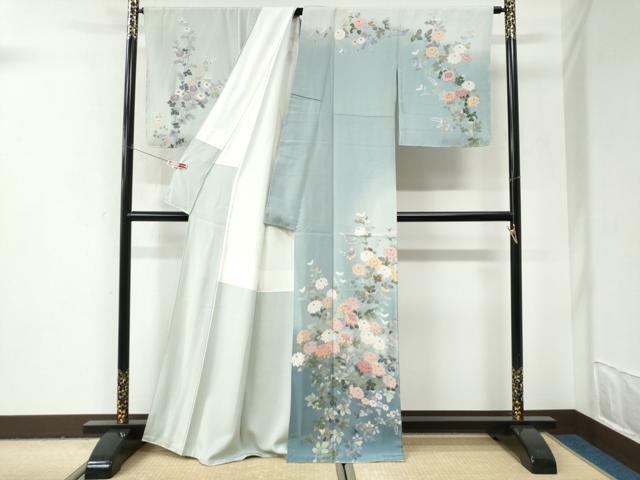 平和屋着物●高級染元 粋峰 林芳夫 京加賀友禅 訪問着 枝菊文 暈し染め 正絹 逸品 CABI3001yc