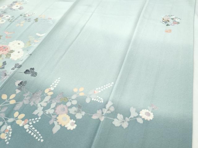 平和屋着物●高級染元 粋峰 林芳夫 京加賀友禅 訪問着 枝菊文 暈し染め 正絹 逸品 CABI3001yc