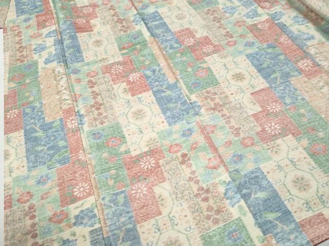 平和屋着物●上質な紬 色紙重ね花唐草文 正絹 逸品 未使用 CABI3005yc