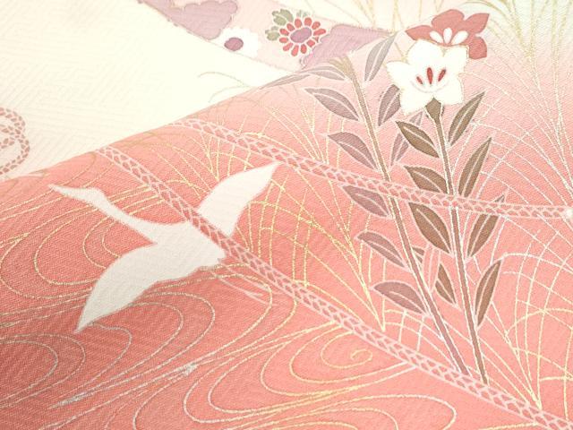 平和屋着物●訪問着 流水飛鶴短冊草花文 暈し染め 金彩 正絹 逸品 CABI3018yc
