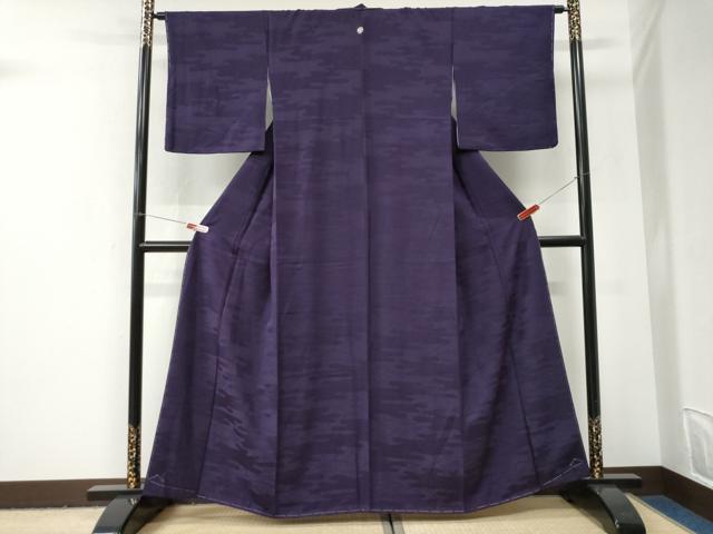 平和屋着物●上質な色無地 芝草霞地紋 深紫色 正絹 逸品 未使用 CABI3025yc
