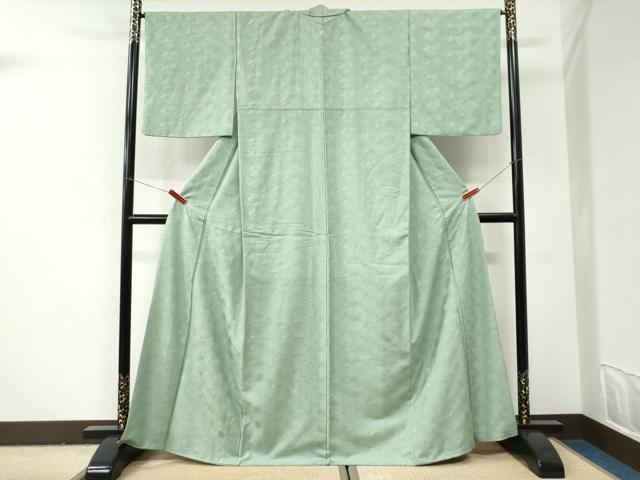 平和屋着物●上質な色無地 吉祥草花地紋 薄萌葱色 正絹 逸品 CABI3026yc