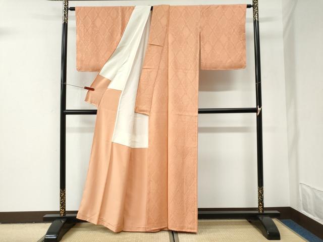 平和屋着物●上質な色無地 網目花地紋 洒落柿色 正絹 逸品 未使用 CABI3030yc
