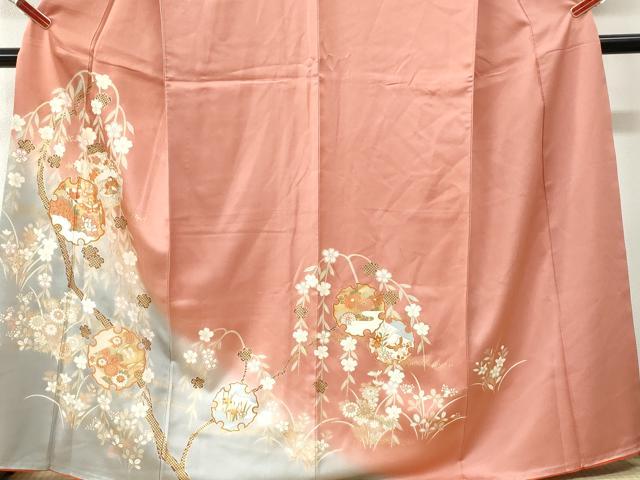 平和屋着物●訪問着 雪輪鴛鴦舞蝶花文 暈し染め 金彩 正絹 逸品 CABI3043yc