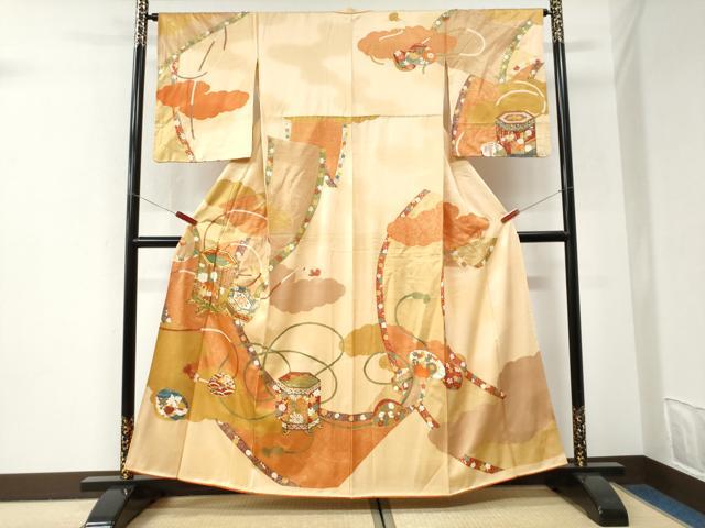 平和屋着物●訪問着 駒刺繍 貝桶吉祥花唐草文 金彩 正絹 逸品 CABI3044yc