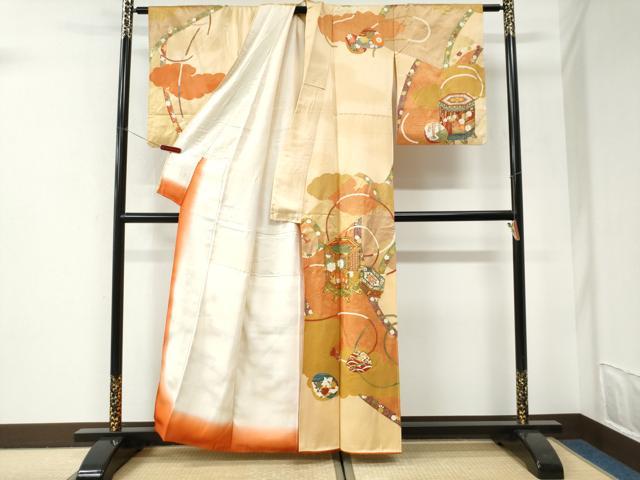 平和屋着物●訪問着 駒刺繍 貝桶吉祥花唐草文 金彩 正絹 逸品 CABI3044yc