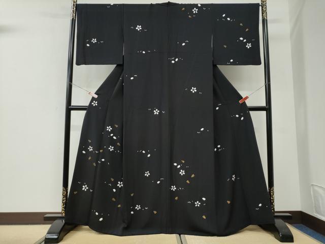 平和屋着物●訪問着 絞り 舞花文 黒地 正絹 逸品 CABI3056yc