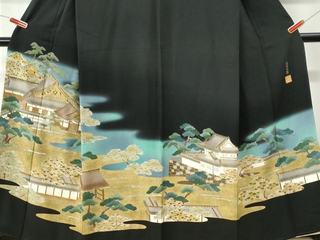 平和屋着物●金彩友禅作家 金彩の魔術師 堀省平 金煌織 黒留袖 風景文 本金箔 正絹 逸品 CABI3063yc