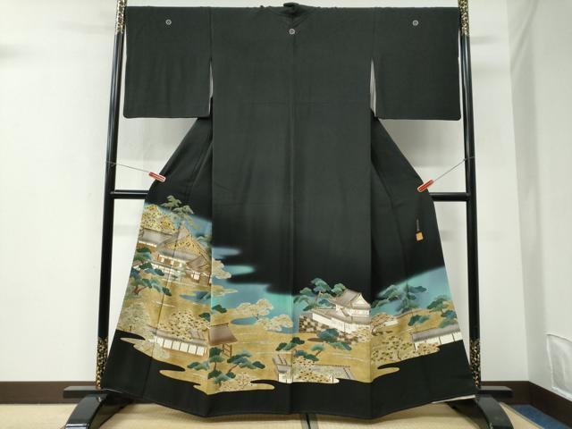 平和屋着物●金彩友禅作家 金彩の魔術師 堀省平 金煌織 黒留袖 風景文 本金箔 正絹 逸品 CABI3063yc