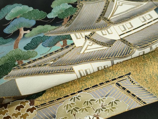 平和屋着物●金彩友禅作家 金彩の魔術師 堀省平 金煌織 黒留袖 風景文 本金箔 正絹 逸品 CABI3063yc