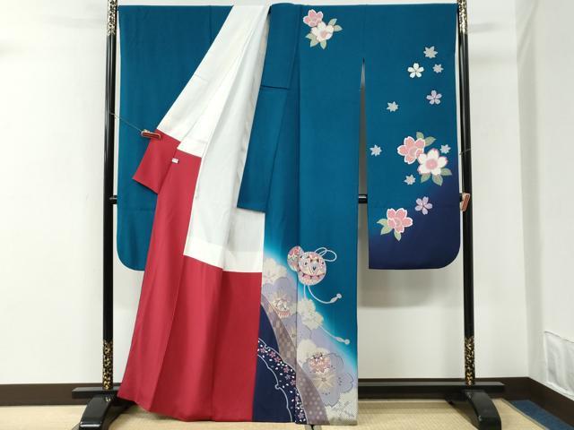平和屋着物●豪華振袖 毬舞桜文 暈し染め 金彩 正絹 逸品 CABI3067yc