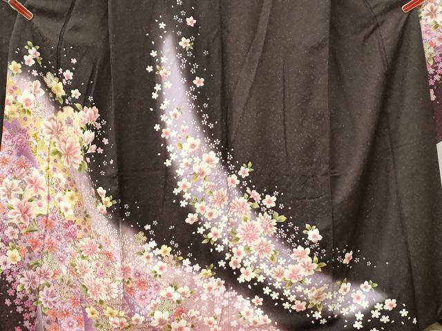 平和屋着物●豪華振袖 雪輪花舞花文 暈し染め 銀通し地 正絹 逸品 CABI3071yc