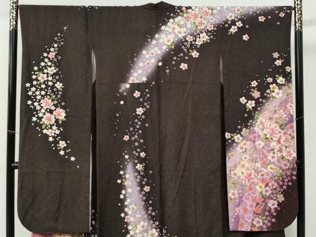平和屋着物●豪華振袖 雪輪花舞花文 暈し染め 銀通し地 正絹 逸品 CABI3071yc