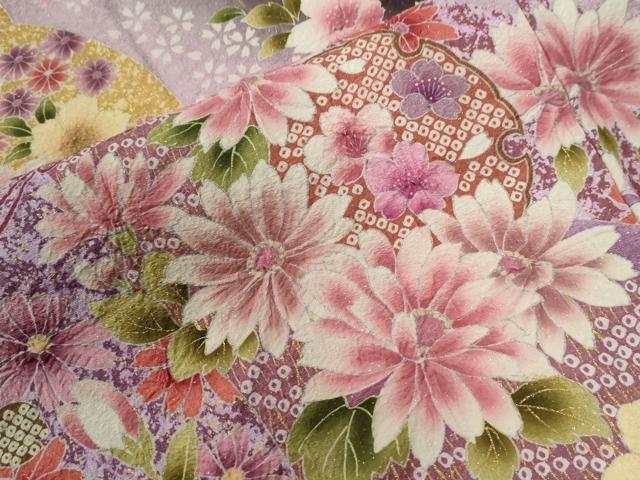 平和屋着物●豪華振袖 雪輪花舞花文 暈し染め 銀通し地 正絹 逸品 CABI3071yc