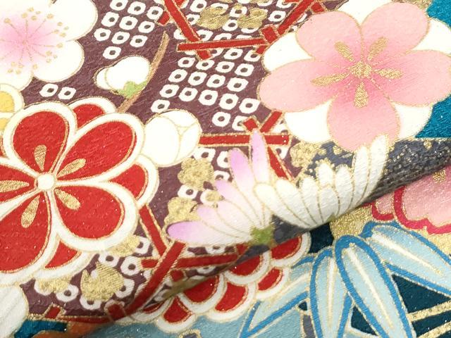 平和屋着物●豪華振袖 駒刺繍 雲取り短冊花文 暈し染め 銀通し地 正絹 逸品 CABI3073yc