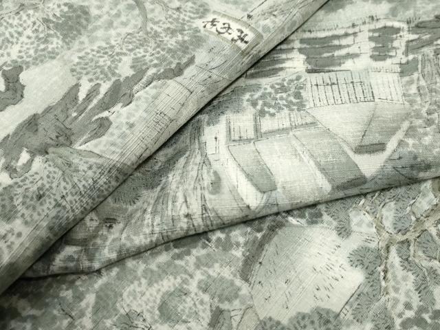 平和屋着物●上質な小紋 紬地 手描き 風景文 正絹 逸品 CABI3075yc