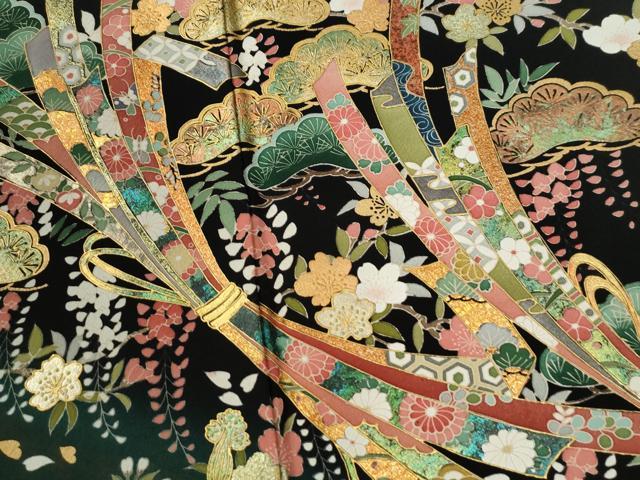 平和屋着物●豪華黒留袖 作家物 束ね熨斗花松文 暈し染め 金彩 ロング丈 正絹 逸品 CABI3078yc