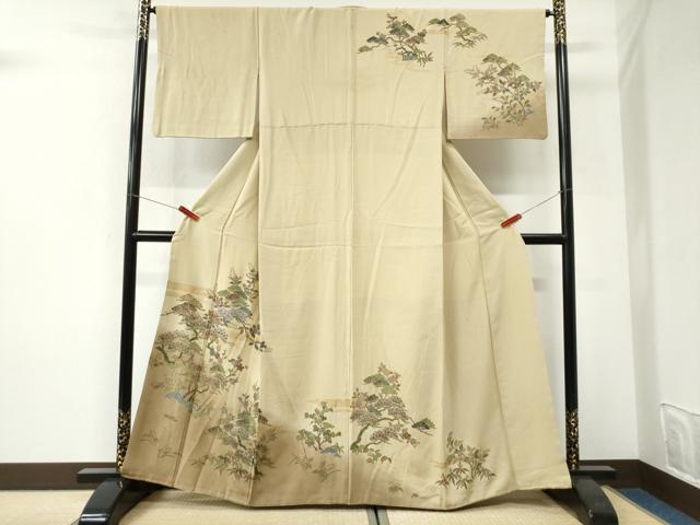 平和屋着物●訪問着 霞松竹梅花文 暈し染め ラメ糸 金彩 正絹 逸品 CABI3097yc