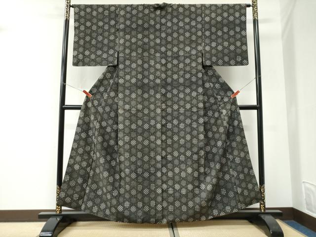 平和屋着物●上質な小紋 紬地 吉祥文 黒地 正絹 逸品 CABI3101yc