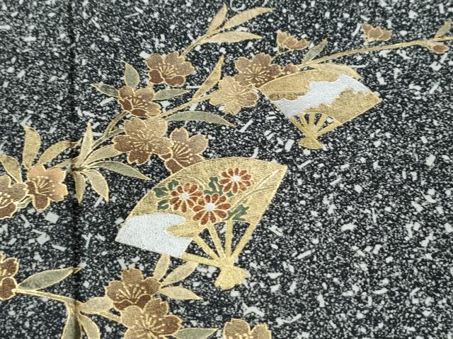 平和屋着物●訪問着 扇面流水枝桜文 暈し染め 黒地 金銀彩 正絹 逸品 CABI3104yc