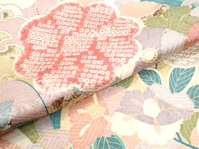 平和屋着物●豪華振袖 駒刺繍 絞り 立波草花文 金彩 正絹 逸品 CABI3121yc