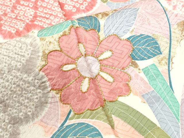 平和屋着物●豪華振袖 駒刺繍 絞り 立波草花文 金彩 正絹 逸品 CABI3121yc