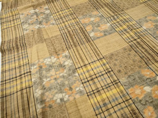 平和屋着物●上質な紬 格子花唐草文 正絹 逸品 未使用 CABI3128yc