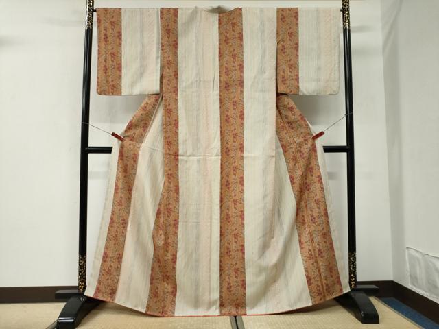 平和屋着物●上質な小紋 紬地 草花間道 正絹 逸品 CABI3130yc