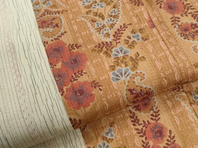 平和屋着物●上質な小紋 紬地 草花間道 正絹 逸品 CABI3130yc