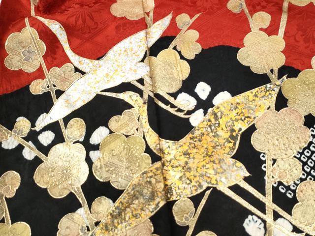 平和屋着物●豪華振袖 絞り 雲取り飛鶴枝梅文 金彩 正絹 逸品 CABI3143yc