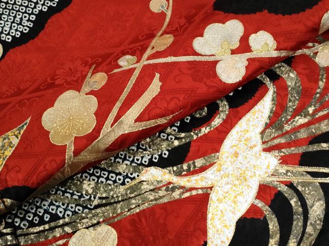平和屋着物●豪華振袖 絞り 雲取り飛鶴枝梅文 金彩 正絹 逸品 CABI3143yc