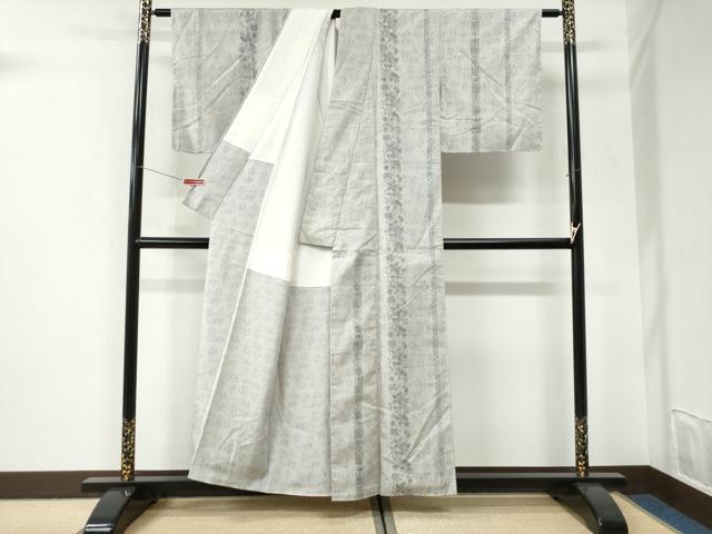 平和屋着物●訪問着 ぜんまい紬 更紗草花間道 正絹 逸品 未使用 CABI3145yc
