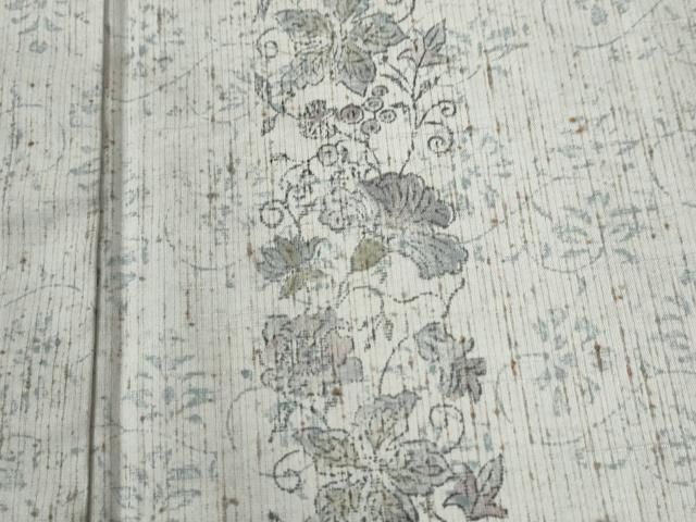平和屋着物●訪問着 ぜんまい紬 更紗草花間道 正絹 逸品 未使用 CABI3145yc