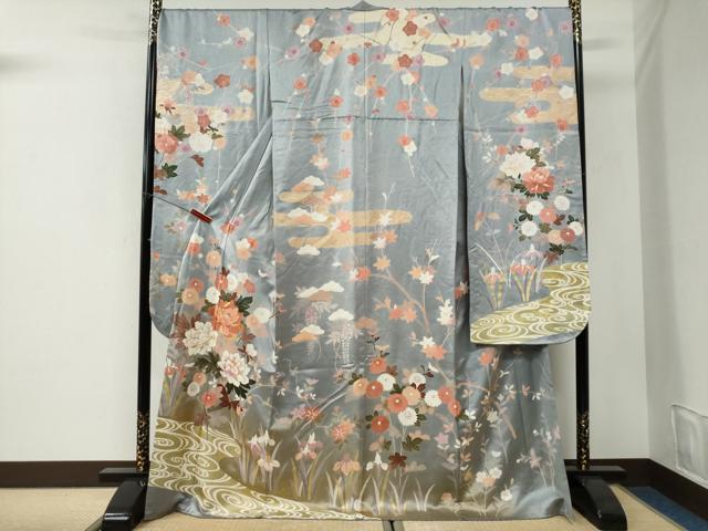 平和屋着物●豪華振袖 駒刺繍 流水草花文 暈し染め 金彩 正絹 逸品 CABI3151yc