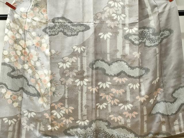 平和屋着物●訪問着 絞り 雲取り笹竹枝花文 金彩 正絹 逸品 CABI3152yc