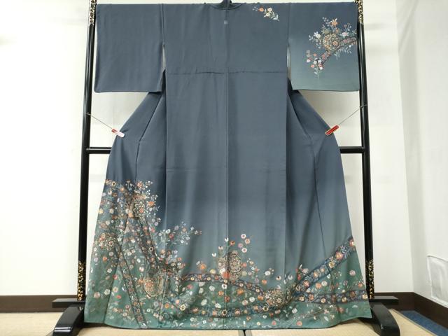 平和屋着物●中国三大刺繍 スワトウ刺繍 総刺繍 訪問着 鬘帯更紗草花文 暈し染め 金彩 ロング丈 正絹 逸品 CABI3154yc