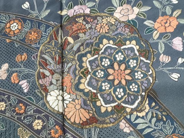 平和屋着物●中国三大刺繍 スワトウ刺繍 総刺繍 訪問着 鬘帯更紗草花文 暈し染め 金彩 ロング丈 正絹 逸品 CABI3154yc