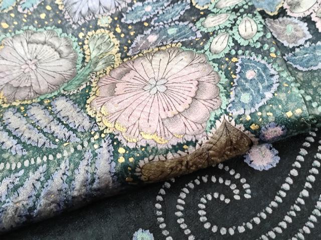 平和屋着物●訪問着 辻が花 絞り 黒地 金彩 正絹 逸品 CABI3156yc