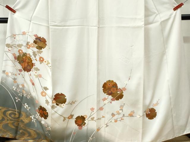 平和屋着物●訪問着 雪輪流水枝花文 暈し染め 金彩 正絹 逸品 CABI3158yc